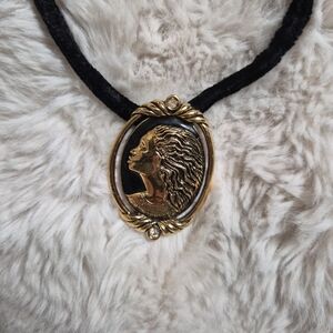 Vintage Historic Black Cameo Brooch and Necklace By Coreen Simpson For Avon